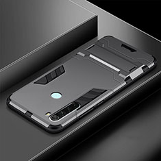 Funda Bumper Silicona y Plastico Mate Carcasa con Soporte R03 para Xiaomi Redmi Note 8 Gris