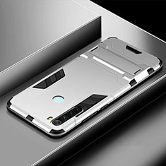Funda Bumper Silicona y Plastico Mate Carcasa con Soporte R03 para Xiaomi Redmi Note 8 Plata