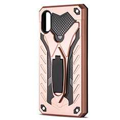 Funda Bumper Silicona y Plastico Mate Carcasa con Soporte R04 para Xiaomi Redmi 9AT Oro Rosa