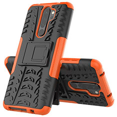 Funda Bumper Silicona y Plastico Mate Carcasa con Soporte R04 para Xiaomi Redmi Note 8 Pro Naranja