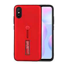 Funda Bumper Silicona y Plastico Mate Carcasa con Soporte R05 para Xiaomi Redmi 9A Rojo