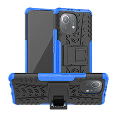 Funda Bumper Silicona y Plastico Mate Carcasa con Soporte R06 para Xiaomi Mi 11 Lite 4G Azul