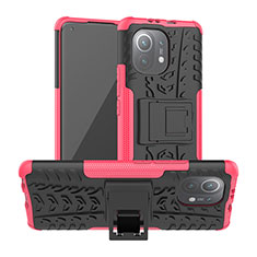 Funda Bumper Silicona y Plastico Mate Carcasa con Soporte R06 para Xiaomi Mi 11 Lite 4G Rosa Roja