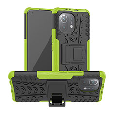 Funda Bumper Silicona y Plastico Mate Carcasa con Soporte R06 para Xiaomi Mi 11 Lite 5G Verde