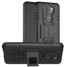 Funda Bumper Silicona y Plastico Mate Carcasa con Soporte R06 para Xiaomi Redmi Note 8 (2021) Negro