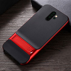 Funda Bumper Silicona y Plastico Mate Carcasa con Soporte R06 para Xiaomi Redmi Note 8 Pro Rojo
