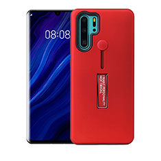 Funda Bumper Silicona y Plastico Mate Carcasa con Soporte T01 para Huawei P30 Pro New Edition Rojo