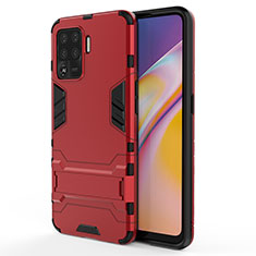 Funda Bumper Silicona y Plastico Mate Carcasa con Soporte T01 para Oppo F19 Pro Rojo