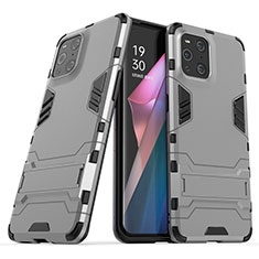 Funda Bumper Silicona y Plastico Mate Carcasa con Soporte T01 para Oppo Find X3 5G Gris