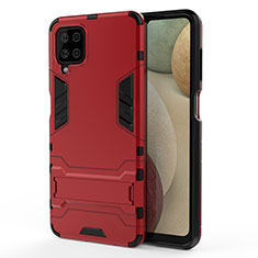 Funda Bumper Silicona y Plastico Mate Carcasa con Soporte T01 para Samsung Galaxy A12 Nacho Rojo