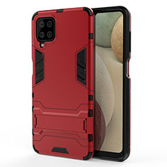 Funda Bumper Silicona y Plastico Mate Carcasa con Soporte T01 para Samsung Galaxy A12 Rojo