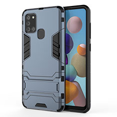 Funda Bumper Silicona y Plastico Mate Carcasa con Soporte T01 para Samsung Galaxy A21s Azul