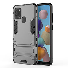 Funda Bumper Silicona y Plastico Mate Carcasa con Soporte T01 para Samsung Galaxy A21s Gris