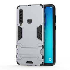 Funda Bumper Silicona y Plastico Mate Carcasa con Soporte T01 para Samsung Galaxy A9 (2018) A920 Plata