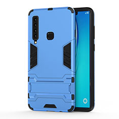 Funda Bumper Silicona y Plastico Mate Carcasa con Soporte T01 para Samsung Galaxy A9s Azul Cielo
