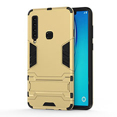 Funda Bumper Silicona y Plastico Mate Carcasa con Soporte T01 para Samsung Galaxy A9s Oro