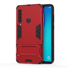 Funda Bumper Silicona y Plastico Mate Carcasa con Soporte T01 para Samsung Galaxy A9s Rojo