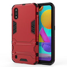 Funda Bumper Silicona y Plastico Mate Carcasa con Soporte T01 para Samsung Galaxy M01 Rojo