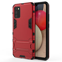 Funda Bumper Silicona y Plastico Mate Carcasa con Soporte T01 para Samsung Galaxy M02s Rojo