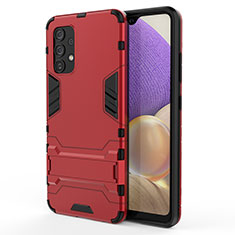 Funda Bumper Silicona y Plastico Mate Carcasa con Soporte T01 para Samsung Galaxy M32 5G Rojo