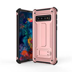 Funda Bumper Silicona y Plastico Mate Carcasa con Soporte T01 para Samsung Galaxy S10 5G Oro Rosa