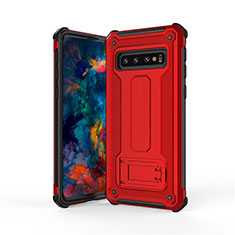 Funda Bumper Silicona y Plastico Mate Carcasa con Soporte T01 para Samsung Galaxy S10 5G Rojo