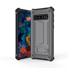 Funda Bumper Silicona y Plastico Mate Carcasa con Soporte T01 para Samsung Galaxy S10 Gris