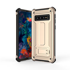 Funda Bumper Silicona y Plastico Mate Carcasa con Soporte T01 para Samsung Galaxy S10 Oro
