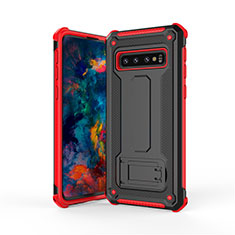 Funda Bumper Silicona y Plastico Mate Carcasa con Soporte T01 para Samsung Galaxy S10 Rojo y Negro