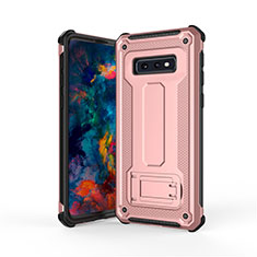 Funda Bumper Silicona y Plastico Mate Carcasa con Soporte T01 para Samsung Galaxy S10e Oro Rosa