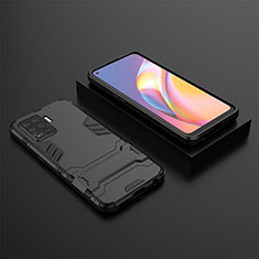 Funda Bumper Silicona y Plastico Mate Carcasa con Soporte T02 para Oppo F19 Pro Negro