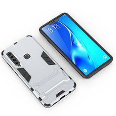 Funda Bumper Silicona y Plastico Mate Carcasa con Soporte T02 para Samsung Galaxy A9s Plata