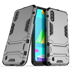 Funda Bumper Silicona y Plastico Mate Carcasa con Soporte T02 para Samsung Galaxy M01 Gris