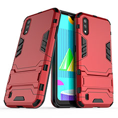 Funda Bumper Silicona y Plastico Mate Carcasa con Soporte T02 para Samsung Galaxy M01 Rojo