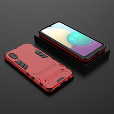 Funda Bumper Silicona y Plastico Mate Carcasa con Soporte T02 para Samsung Galaxy M02 Rojo