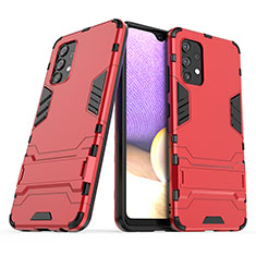 Funda Bumper Silicona y Plastico Mate Carcasa con Soporte T02 para Samsung Galaxy M32 5G Rojo