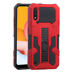 Funda Bumper Silicona y Plastico Mate Carcasa con Soporte T03 para Samsung Galaxy A01 SM-A015 Rojo