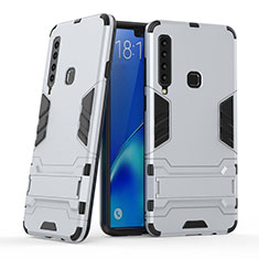 Funda Bumper Silicona y Plastico Mate Carcasa con Soporte T03 para Samsung Galaxy A9 (2018) A920 Plata