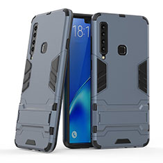 Funda Bumper Silicona y Plastico Mate Carcasa con Soporte T03 para Samsung Galaxy A9s Azul
