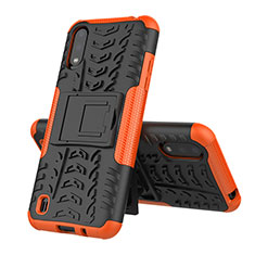 Funda Bumper Silicona y Plastico Mate Carcasa con Soporte T04 para Samsung Galaxy A01 SM-A015 Naranja