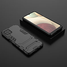 Funda Bumper Silicona y Plastico Mate Carcasa con Soporte T04 para Samsung Galaxy A12 Nacho Negro