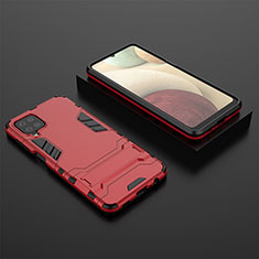 Funda Bumper Silicona y Plastico Mate Carcasa con Soporte T04 para Samsung Galaxy A12 Nacho Rojo