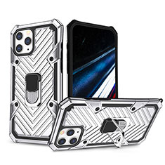 Funda Bumper Silicona y Plastico Mate Carcasa con Soporte YF1 para Apple iPhone 14 Pro Max Plata