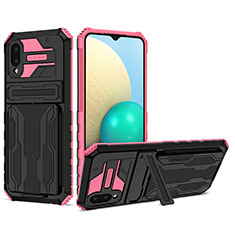 Funda Bumper Silicona y Plastico Mate Carcasa con Soporte YF1 para Samsung Galaxy A02 Rosa