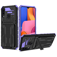 Funda Bumper Silicona y Plastico Mate Carcasa con Soporte YF1 para Samsung Galaxy A20s Morado