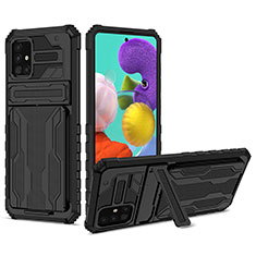 Funda Bumper Silicona y Plastico Mate Carcasa con Soporte YF1 para Samsung Galaxy A51 4G Negro