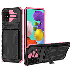 Funda Bumper Silicona y Plastico Mate Carcasa con Soporte YF1 para Samsung Galaxy A51 4G Rosa Roja