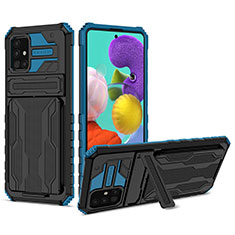 Funda Bumper Silicona y Plastico Mate Carcasa con Soporte YF1 para Samsung Galaxy A51 5G Azul