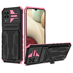 Funda Bumper Silicona y Plastico Mate Carcasa con Soporte YF1 para Samsung Galaxy F12 Oro Rosa