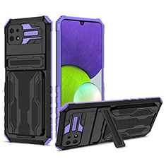 Funda Bumper Silicona y Plastico Mate Carcasa con Soporte YF1 para Samsung Galaxy F42 5G Morado